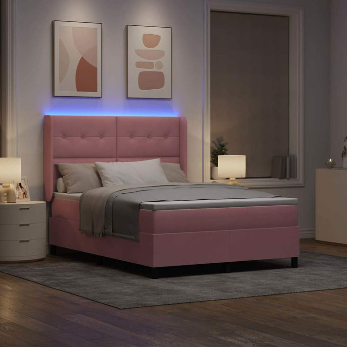 Pat cu arcuri cu saltea cu led Roz 160 x 200 cm Catifea - WALTI WALTI