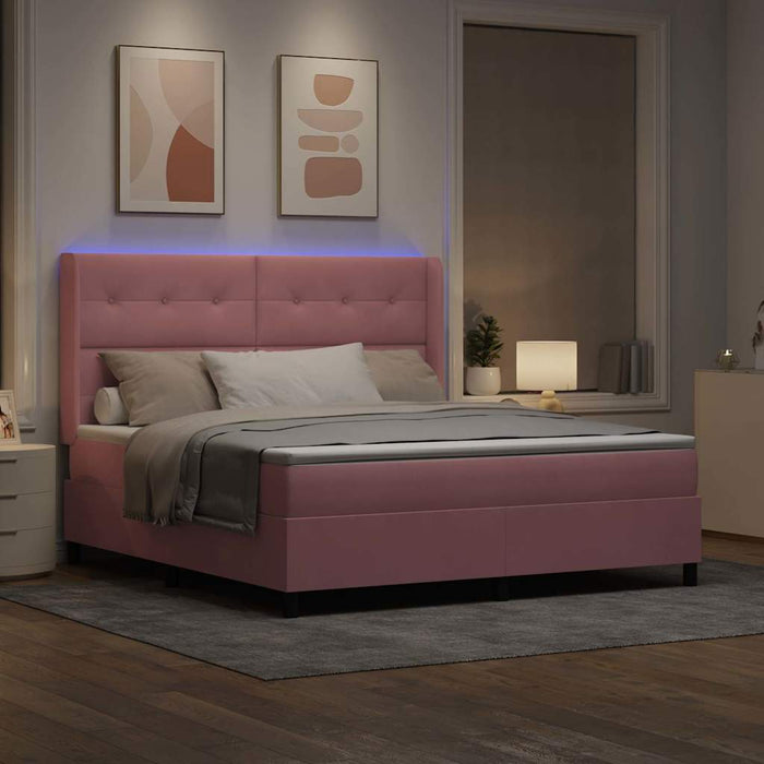 Pat cu arcuri cu saltea cu led Roz 180 x 200 cm Catifea - WALTI WALTI