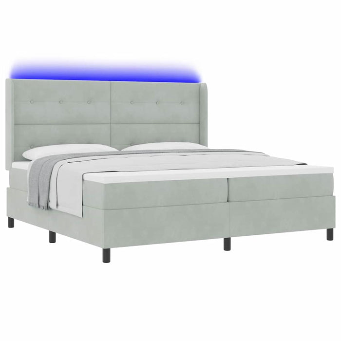 Pat cu arcuri cu saltea cu led Gri deschis 200 x 200 cm Catifea - WALTI WALTI