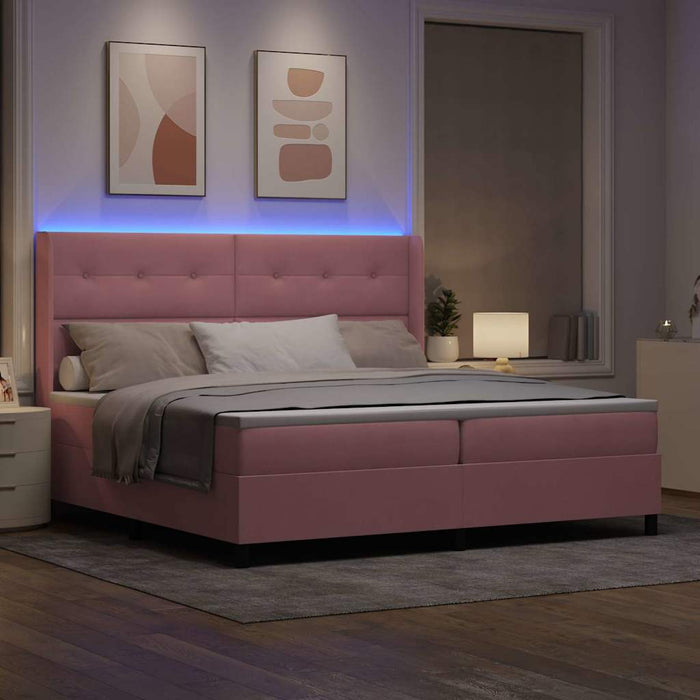 Pat cu arcuri cu saltea cu led Roz 200 x 200 cm Catifea - WALTI WALTI