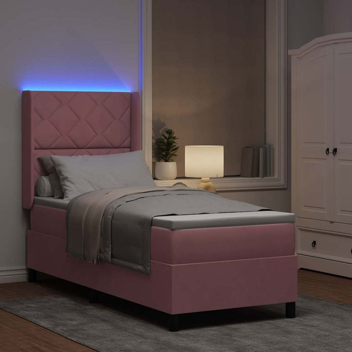 Pat cu arcuri cu saltea cu led Roz 80 x 200 cm Catifea - WALTI WALTI