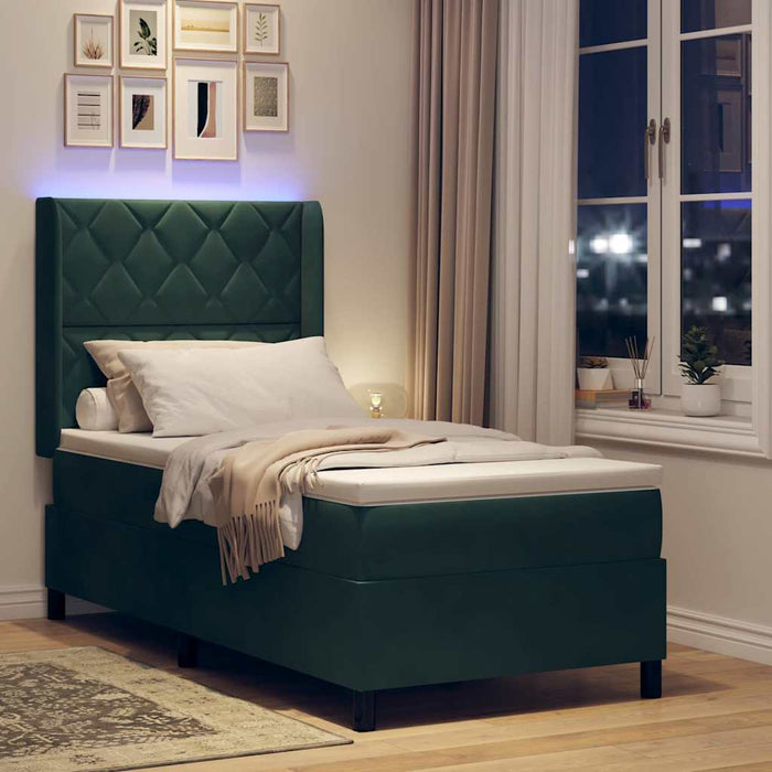 Pat cu arcuri cu benzi LED Verde închis 90 x 190 cm Catifea WALTI