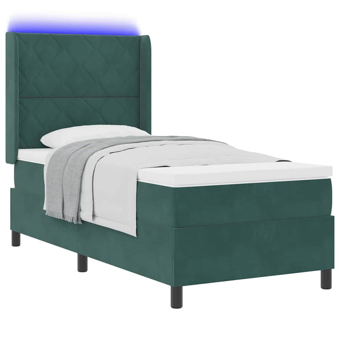 Pat cu arcuri cu benzi LED Verde închis 90 x 200 cm Catifea WALTI