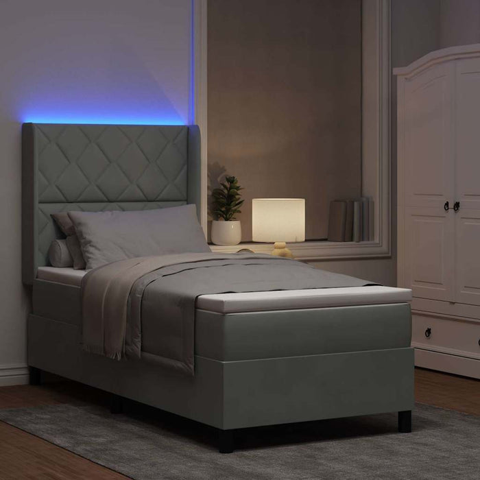 Pat cu arcuri cu benzi LED Gri deschis 100 x 200 cm Catifea - WALTI WALTI
