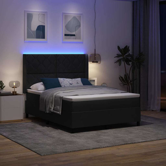 Pat cu arcuri cu benzi LED Negru 140 x 190 cm Catifea WALTI