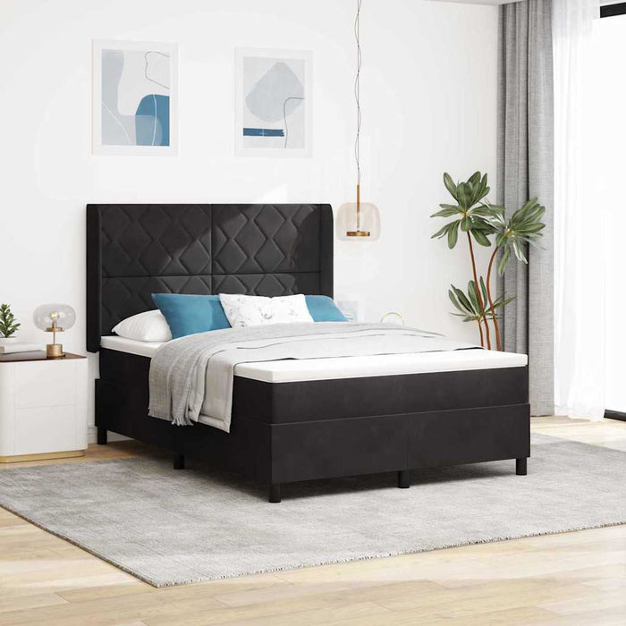 Pat cu arcuri cu benzi LED Negru 140 x 190 cm Catifea WALTI