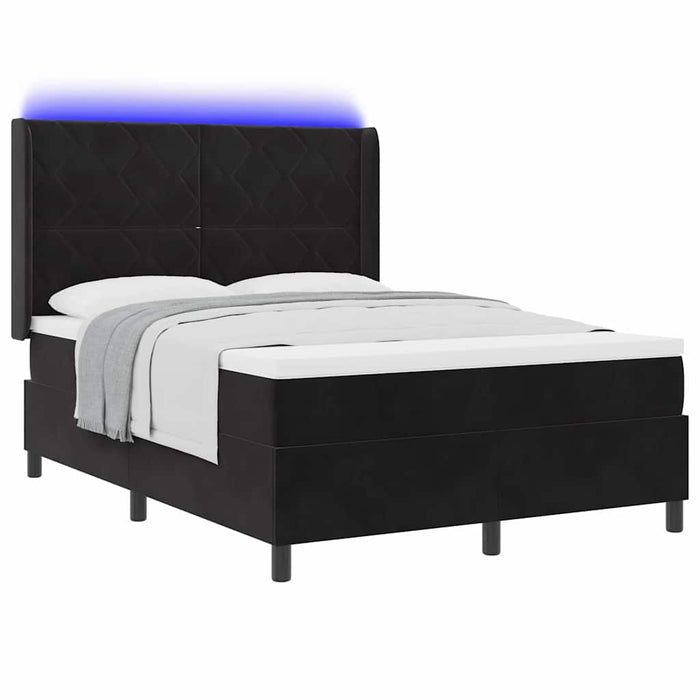 Pat cu arcuri cu benzi LED Negru 140 x 190 cm Catifea WALTI