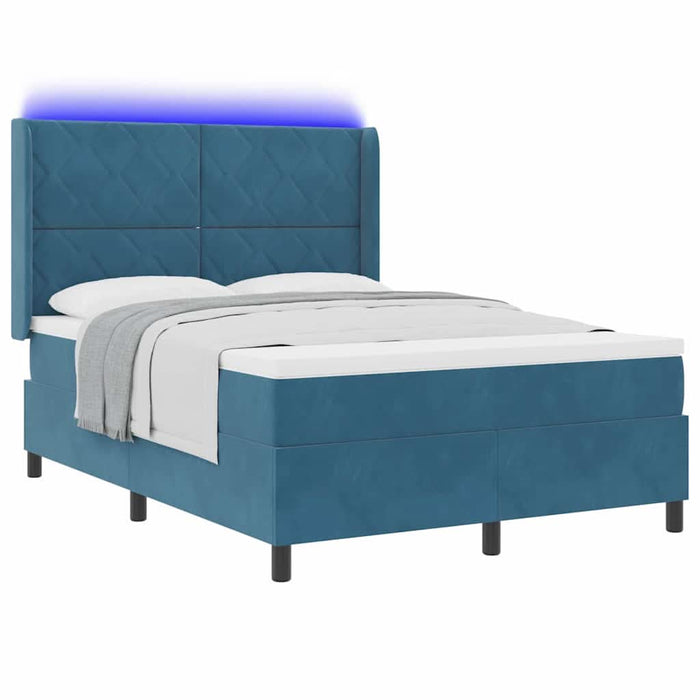 Pat cu arcuri cu benzi LED albastru 140 x 190 cm Catifea WALTI