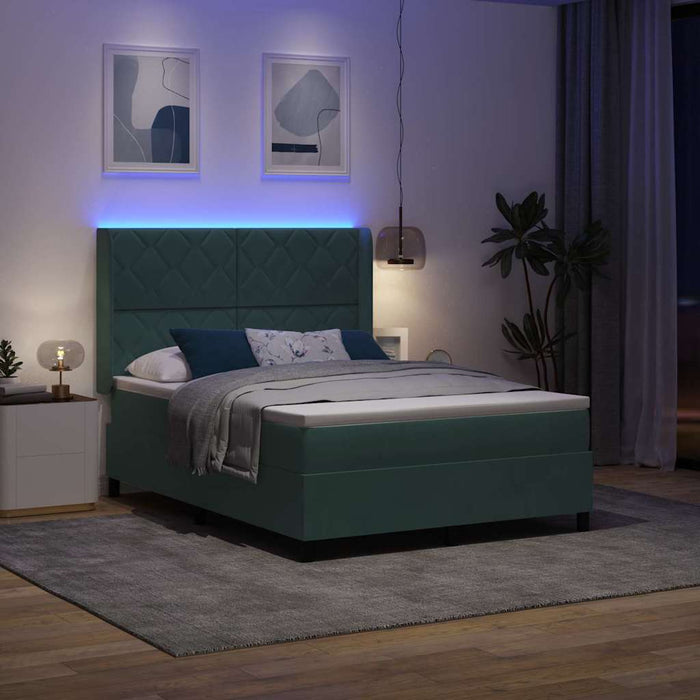 Pat cu arcuri cu benzi LED Verde închis 160 x 200 cm Catifea - WALTI WALTI