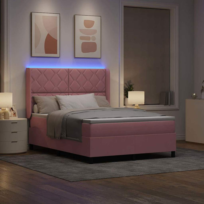 Pat cu arcuri cu benzi LED Roz 160 x 200 cm Catifea - WALTI WALTI