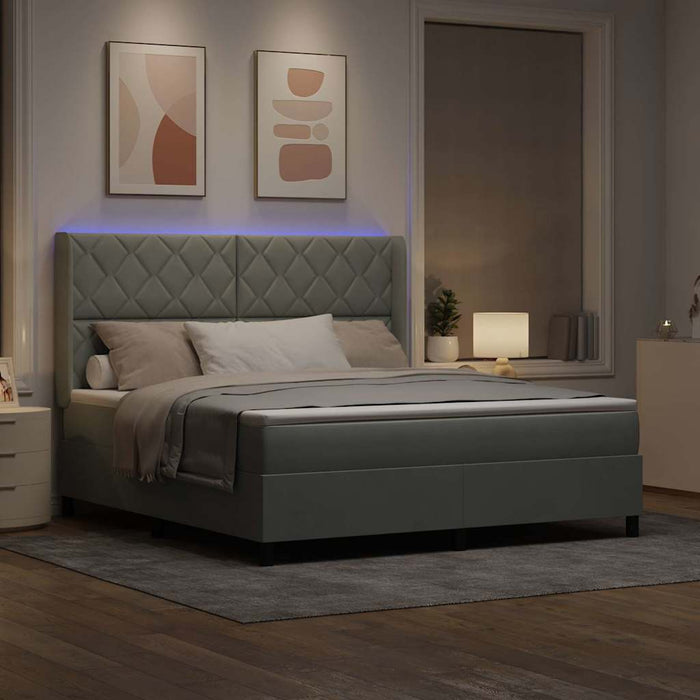 Pat cu arcuri cu saltea cu led Gri deschis 180 x 200 cm Catifea - WALTI WALTI