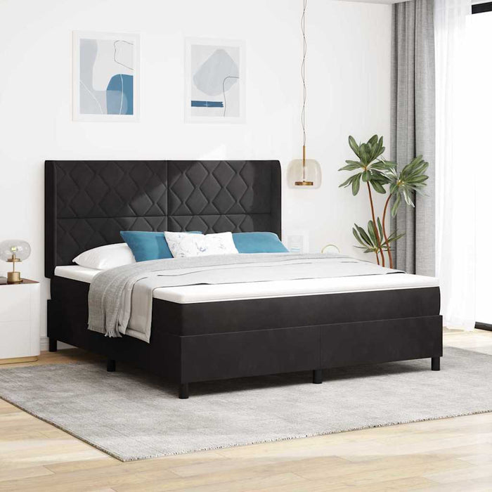 Pat cu arcuri cu benzi LED Negru 180 x 200 cm Catifea WALTI