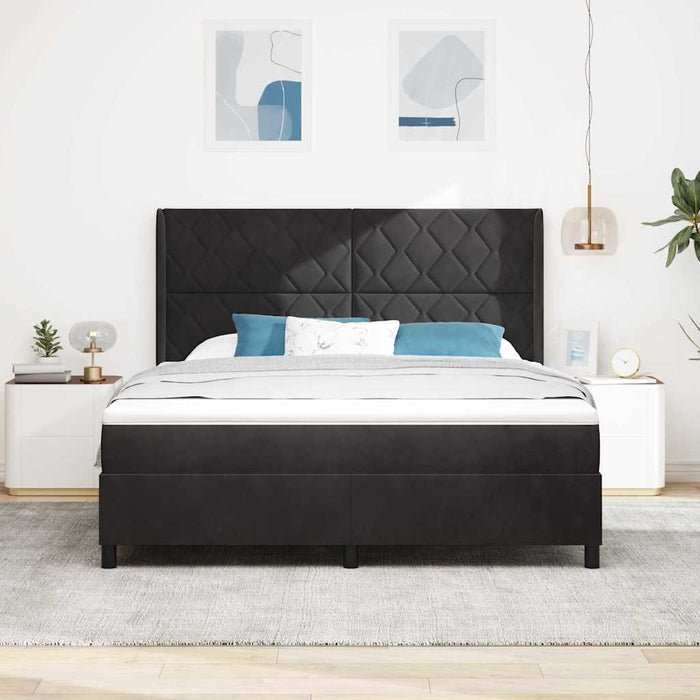 Pat cu arcuri cu benzi LED Negru 180 x 200 cm Catifea WALTI