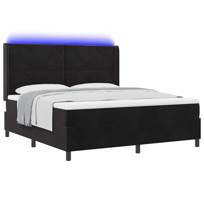 Pat cu arcuri cu benzi LED Negru 180 x 200 cm Catifea WALTI