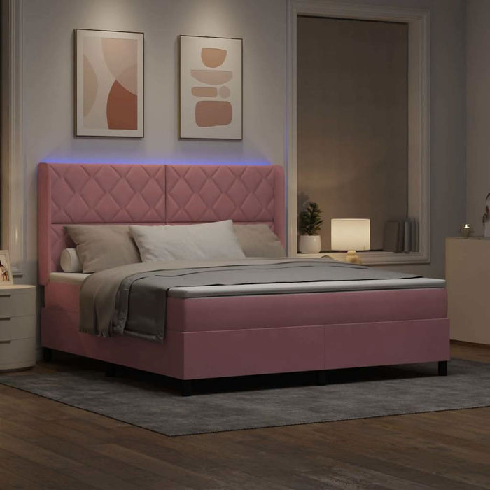 Pat cu arcuri cu saltea cu led Roz 180 x 200 cm Catifea - WALTI WALTI