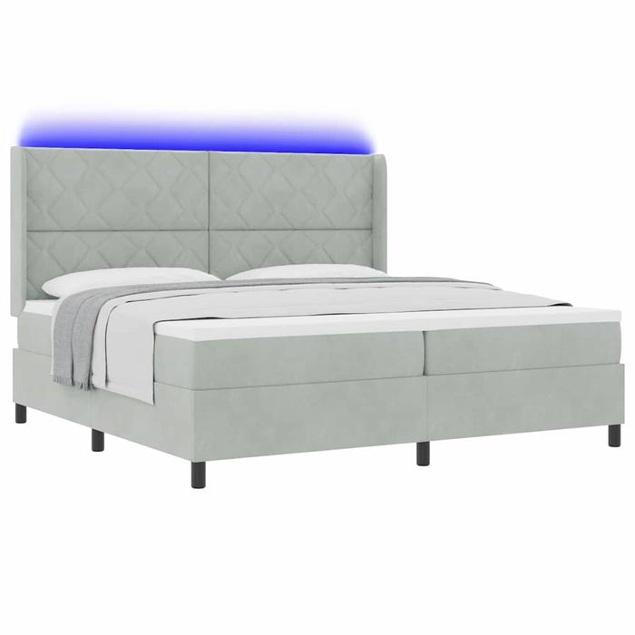 Pat cu arcuri cu benzi LED Gri deschis 200 x 200 cm Catifea - WALTI WALTI
