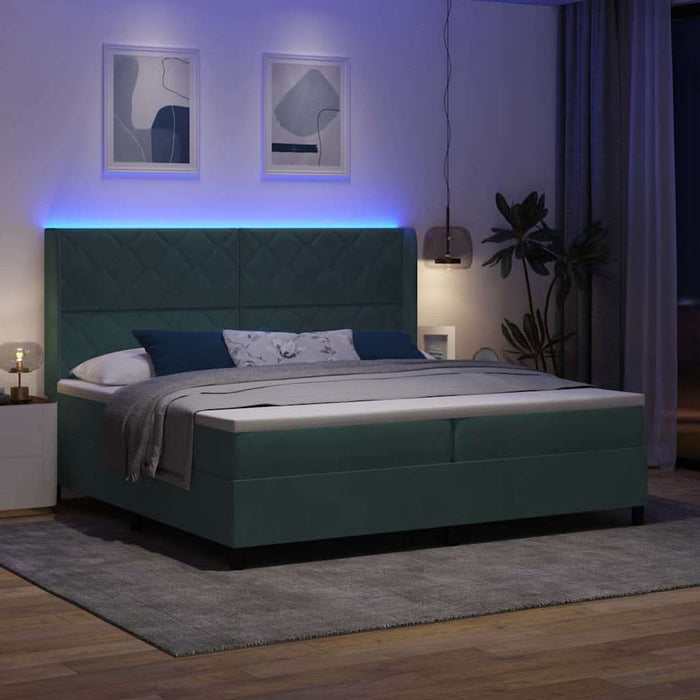 Pat cu arcuri cu benzi LED Verde închis 200 x 200 cm Catifea WALTI