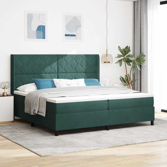 Pat cu arcuri cu benzi LED Verde închis 200 x 200 cm Catifea WALTI