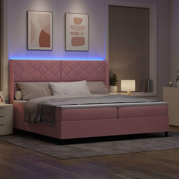 Pat cu arcuri cu benzi LED Roz 200 x 200 cm Catifea - WALTI WALTI