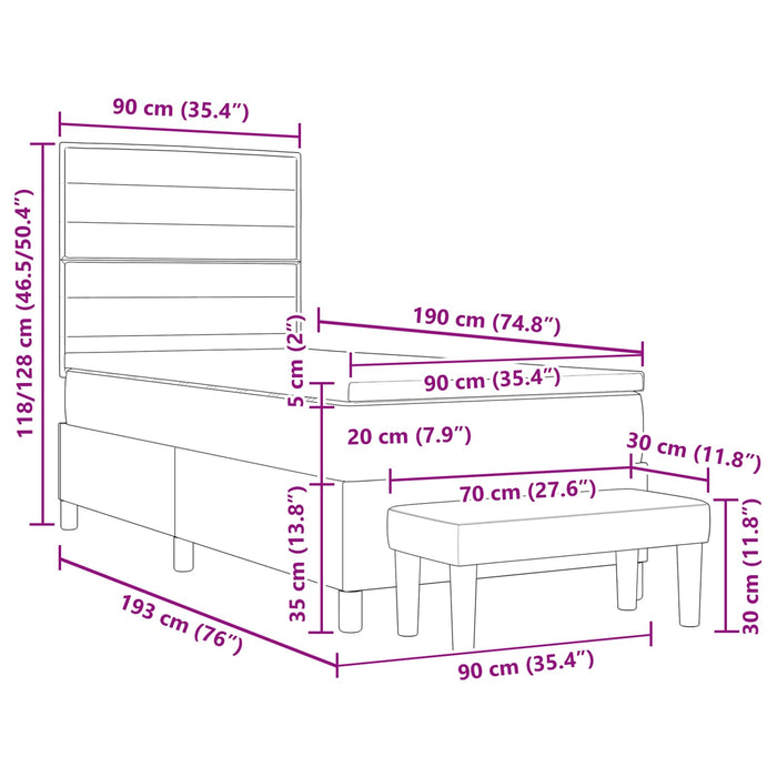 Pat cu arcuri cu saltea cu headboard Crem 90 x 190 cm țesătură - WALTI WALTI