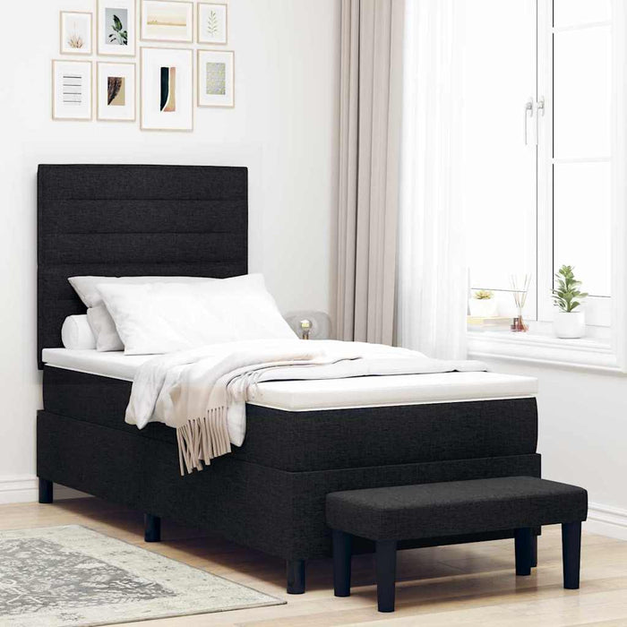 Pat cu arcuri cu saltea cu headboard Negru 90 x 200 cm țesătură - WALTI WALTI