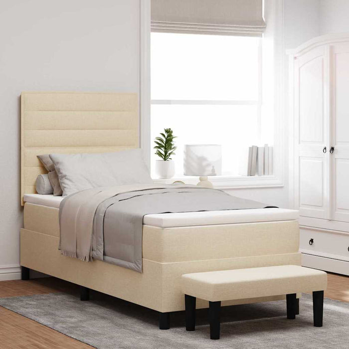 Pat cu arcuri cu saltea cu headboard Crem 90 x 200 cm țesătură - WALTI WALTI