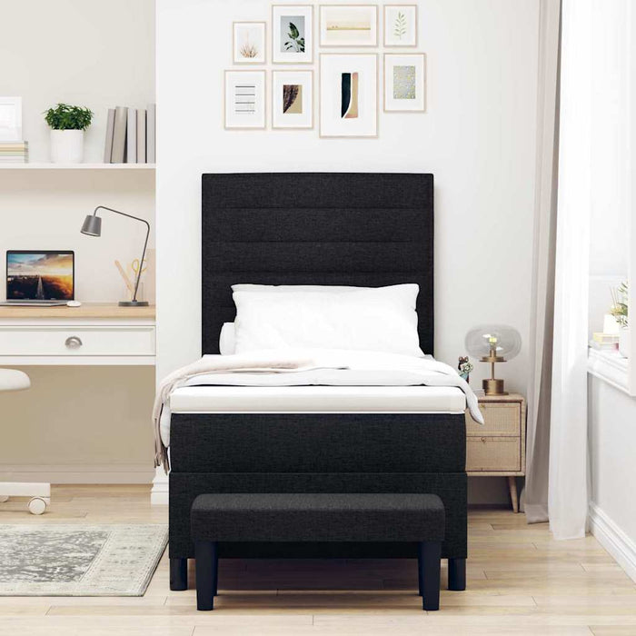 Pat cu arcuri cu headboard Negru 100 x 200 cm țesătură - WALTI WALTI