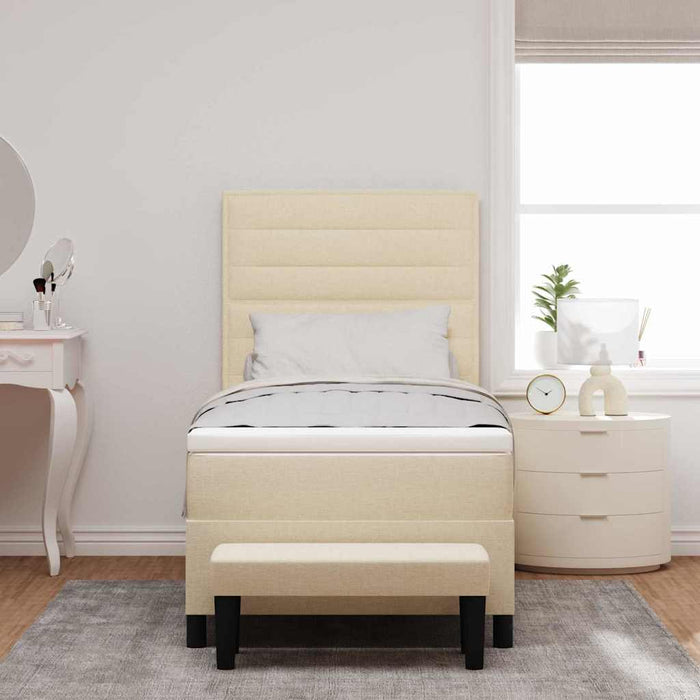 Pat cu arcuri cu saltea cu headboard Crem 100 x 200 cm țesătură - WALTI WALTI