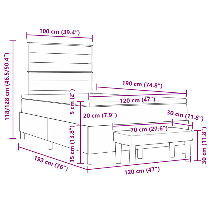 Pat cu arcuri cu headboard albastru 120 x 190 cm țesătură - WALTI WALTI