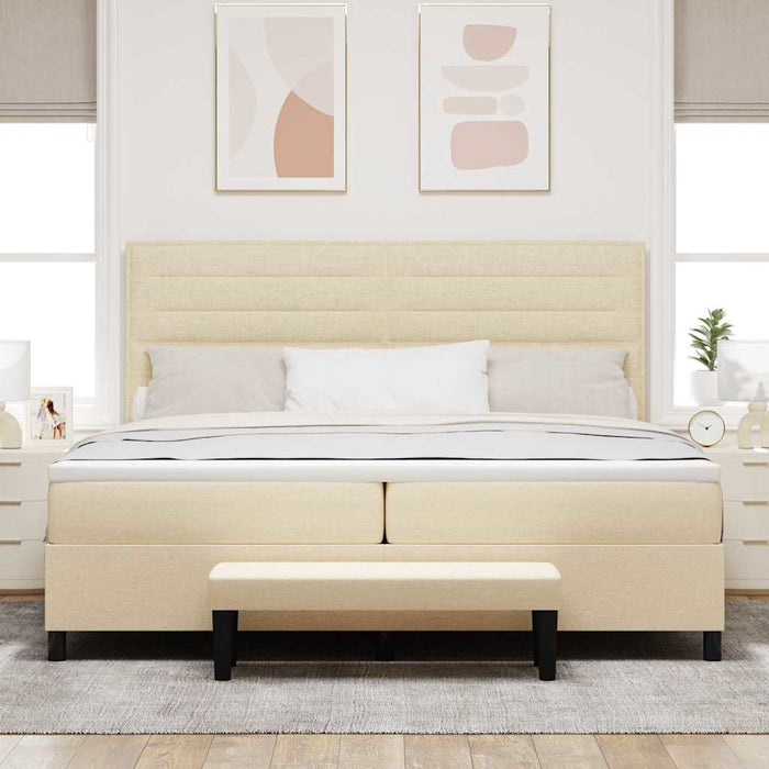 Pat cu arcuri cu saltea cu headboard Crem 200 x 200 cm țesătură - WALTI WALTI