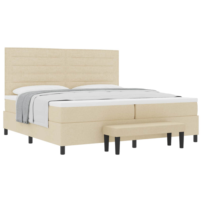 Pat cu arcuri cu saltea cu headboard Crem 200 x 200 cm țesătură - WALTI WALTI