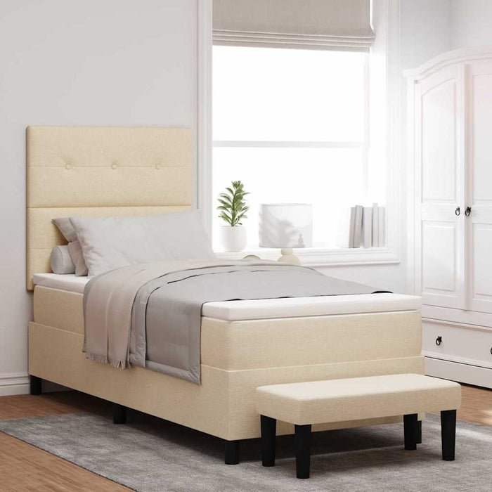 Pat cu arcuri cu saltea cu headboard Crem 80 x 200 cm țesătură - WALTI WALTI