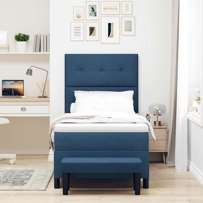 Pat cu arcuri cu headboard albastru 90 x 200 cm țesătură WALTI