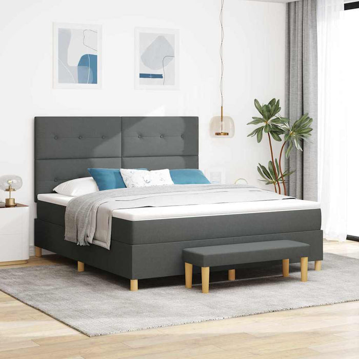 Pat cu arcuri cu headboard Gri închis 180 x 200 cm țesătură WALTI