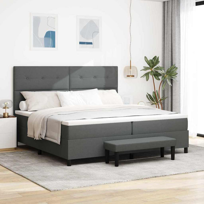 Pat cu arcuri cu headboard Gri închis 200 x 200 cm țesătură WALTI