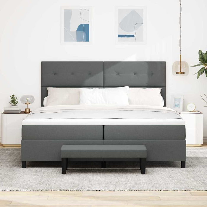 Pat cu arcuri cu headboard Gri închis 200 x 200 cm țesătură WALTI