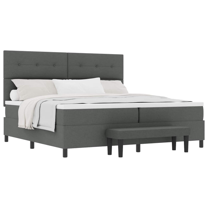 Pat cu arcuri cu headboard Gri închis 200 x 200 cm țesătură WALTI