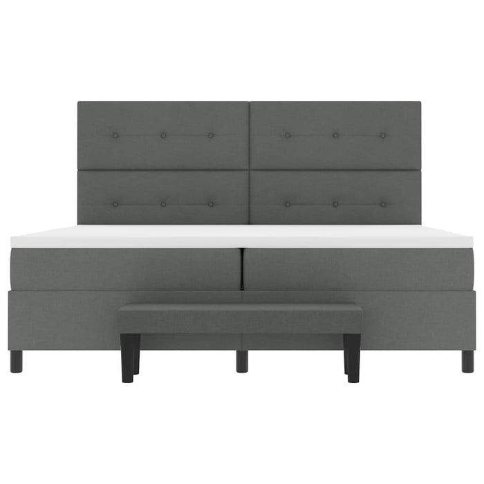 Pat cu arcuri cu headboard Gri închis 200 x 200 cm țesătură WALTI