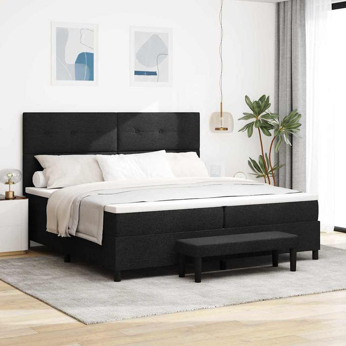 Pat cu arcuri cu headboard Negru 200 x 200 cm țesătură WALTI