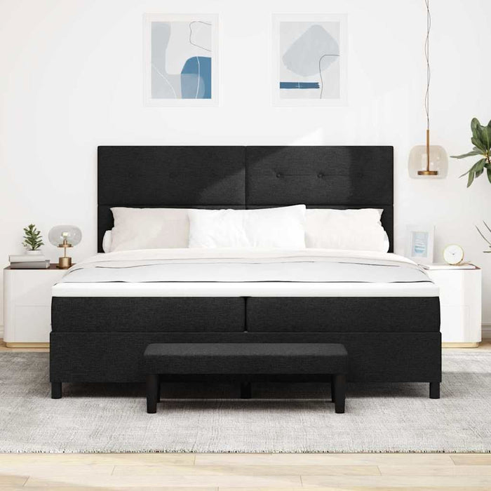 Pat cu arcuri cu headboard Negru 200 x 200 cm țesătură WALTI
