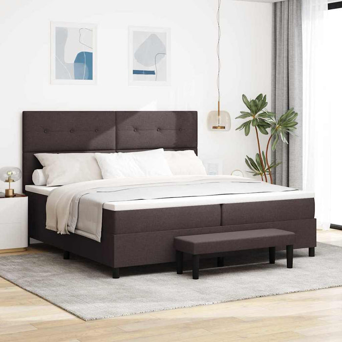Pat cu arcuri cu headboard Maro închis 200 x 200 cm țesătură WALTI