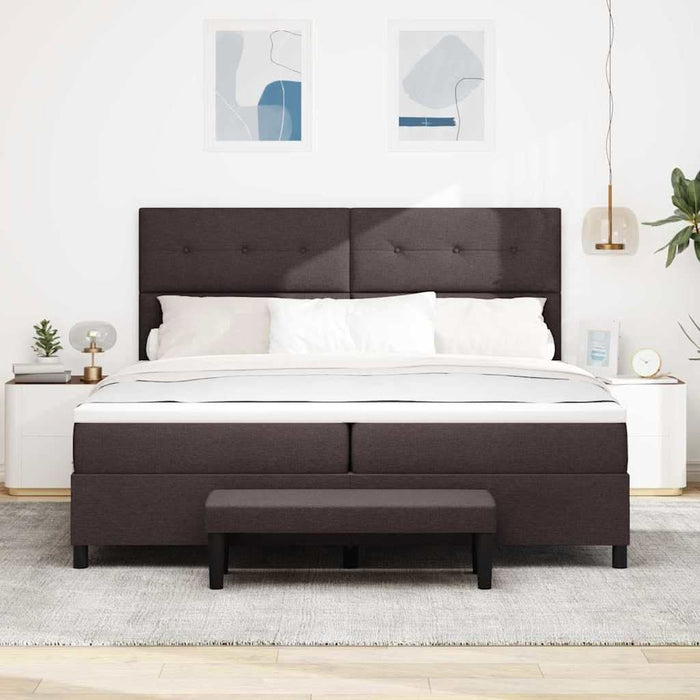 Pat cu arcuri cu headboard Maro închis 200 x 200 cm țesătură WALTI