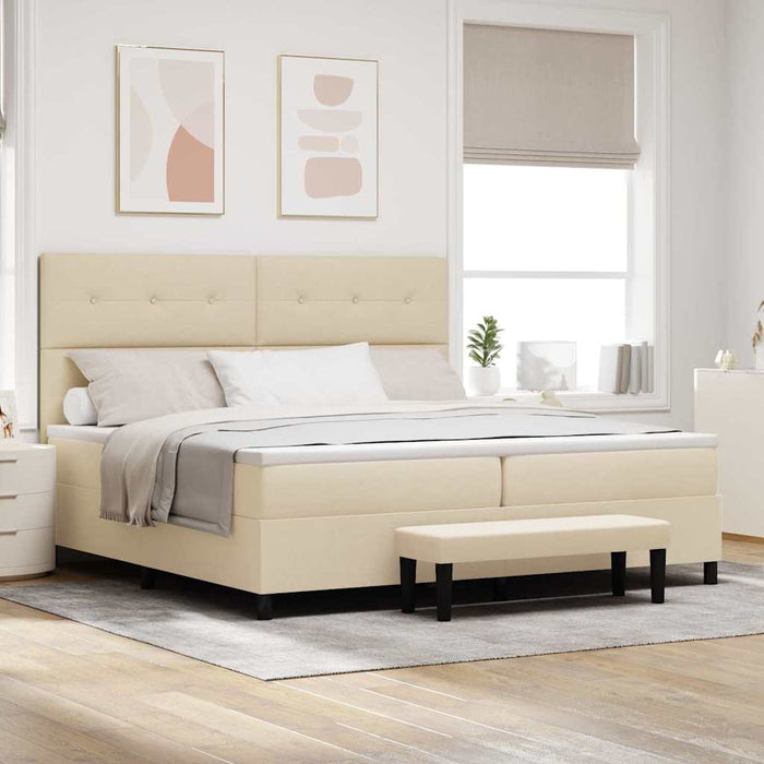 Pat cu arcuri cu saltea cu headboard Crem 200 x 200 cm țesătură - WALTI WALTI