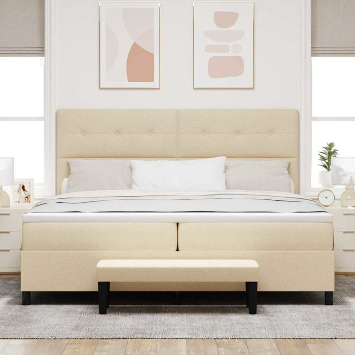 Pat cu arcuri cu saltea cu headboard Crem 200 x 200 cm țesătură - WALTI WALTI