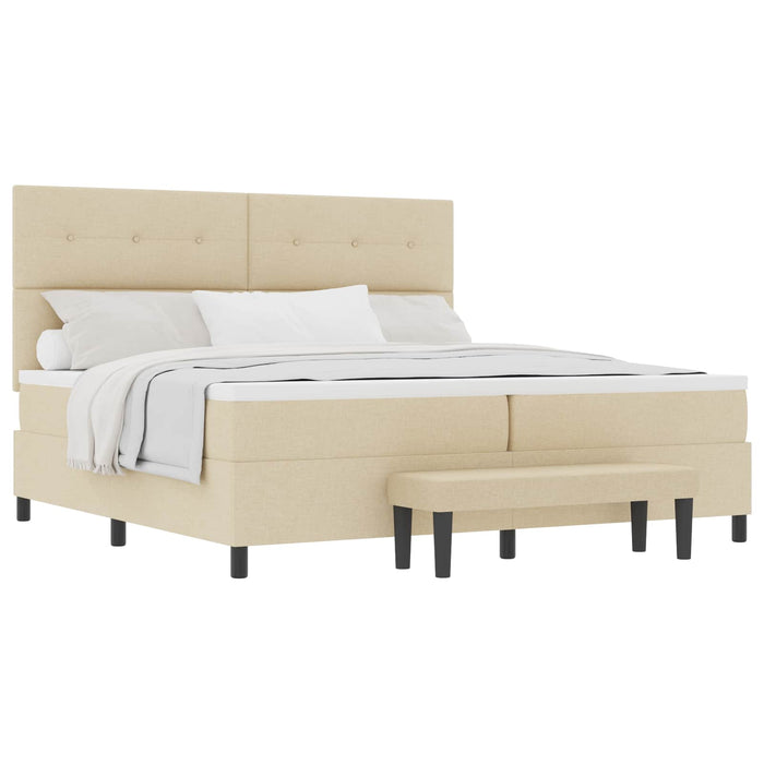 Pat cu arcuri cu saltea cu headboard Crem 200 x 200 cm țesătură - WALTI WALTI