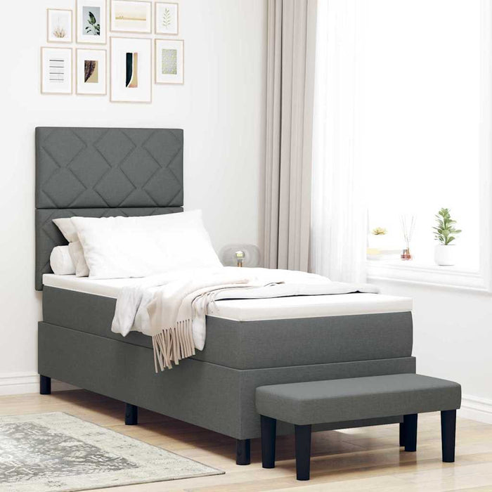 Pat cu arcuri cu headboard Gri închis 80 x 200 cm țesătură WALTI