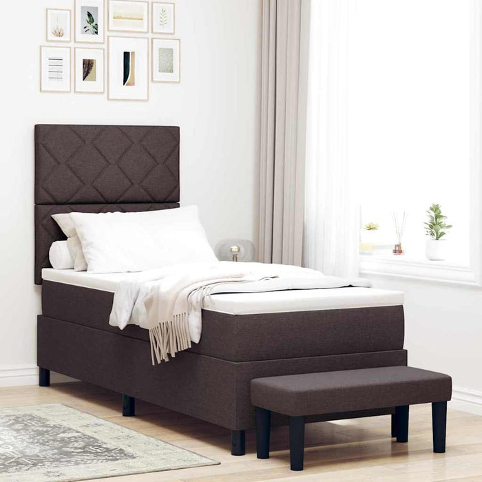Pat cu arcuri cu headboard Maro închis 80 x 200 cm țesătură WALTI