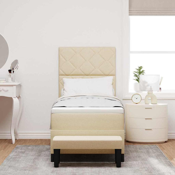 Pat cu arcuri cu headboard Crem 80 x 200 cm țesătură WALTI