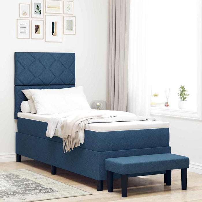 Pat cu arcuri cu headboard albastru 80 x 200 cm țesătură - WALTI WALTI