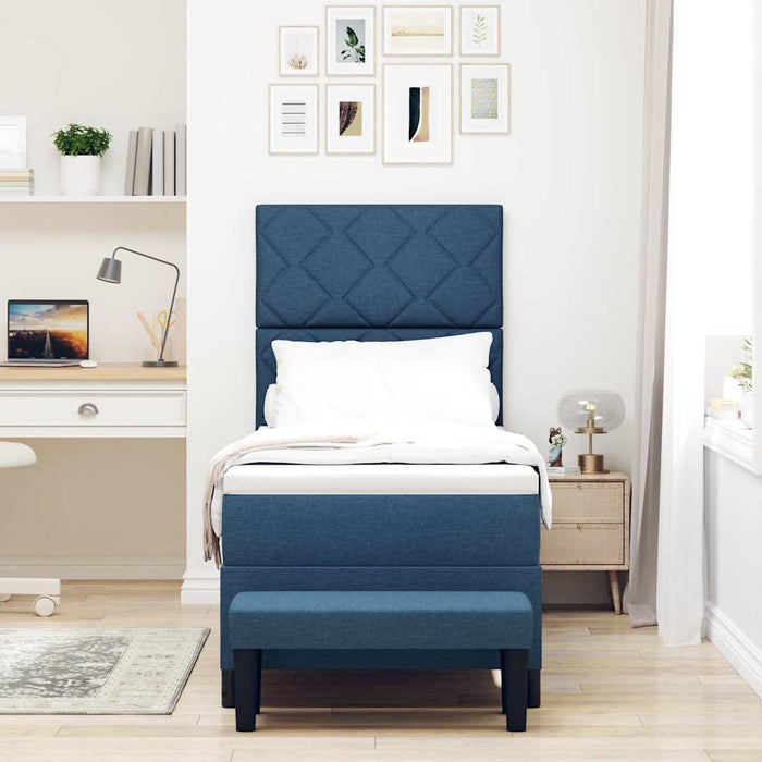 Pat cu arcuri cu headboard albastru 80 x 200 cm țesătură - WALTI WALTI